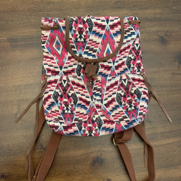 American Eagle Backpack Pink Aztec Western Pattern Style Bag Brown - Picture 1 of 4